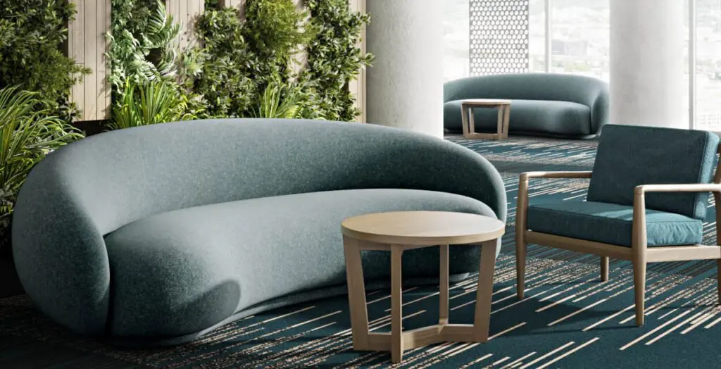 closeup of Jewel sofa and greenery