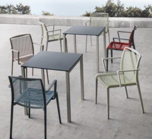 adele chairs and claire tables for colorful outdoor seating