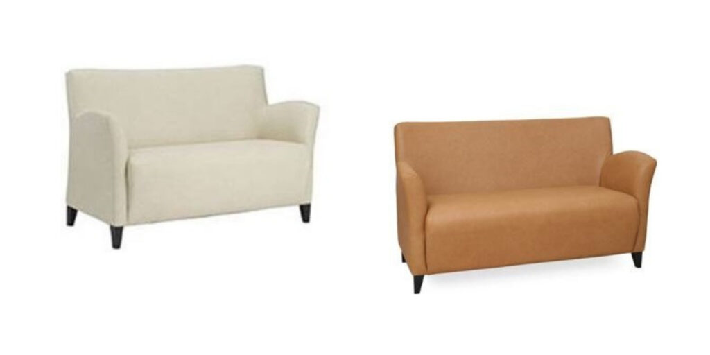 Abie Louie Sofa in two different fabric choices