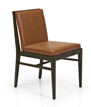 Chelsea Side Chair Front. Wood Frame with rust upholstered seat and back.