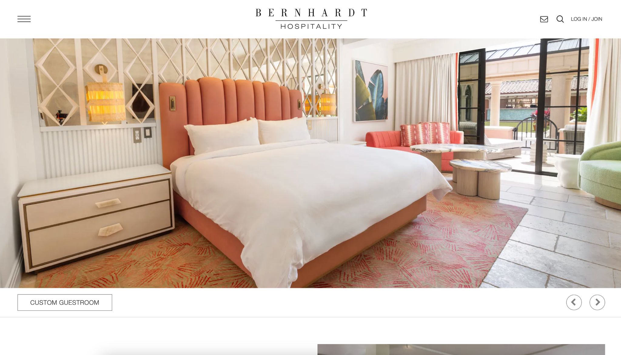 Bernhardt Hospitality website featuring a custom guestroom with elegant furniture.