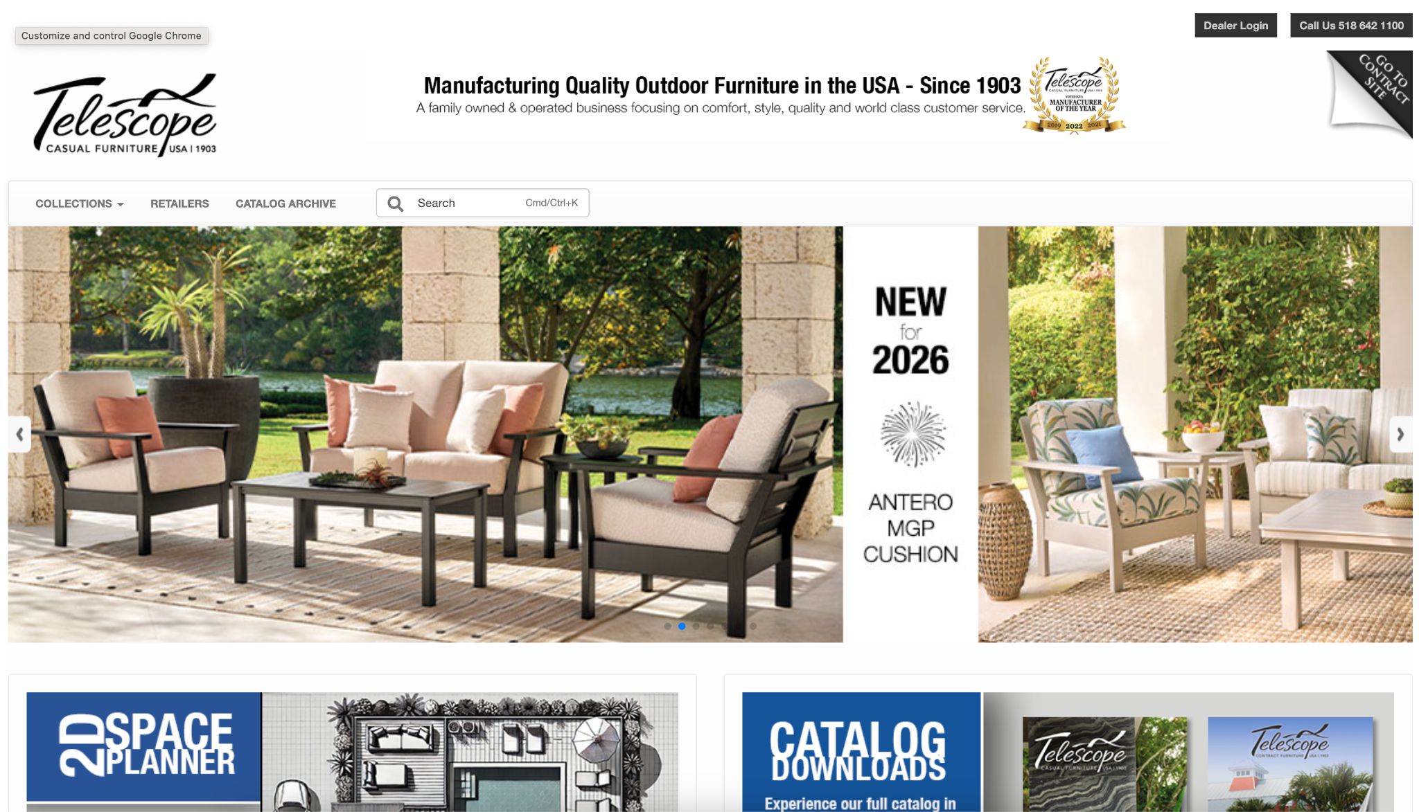 Richardson Seating website screenshot promoting 'Chicago-Made Upholstered Bar Stools & Restaurant Chairs Built to Last'.