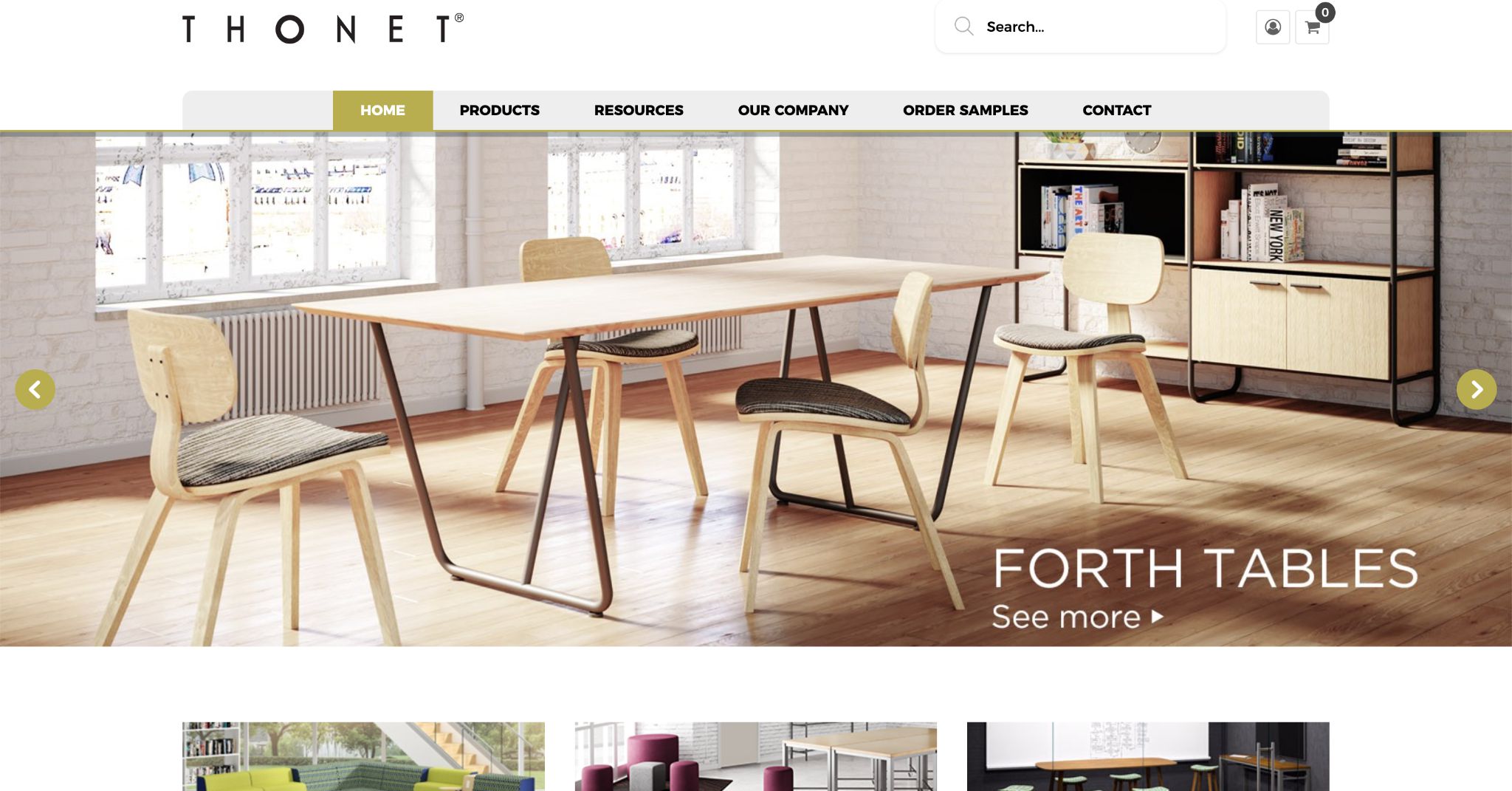 Beaufurn logo and various commercial furniture pieces, including dining tables and chairs
