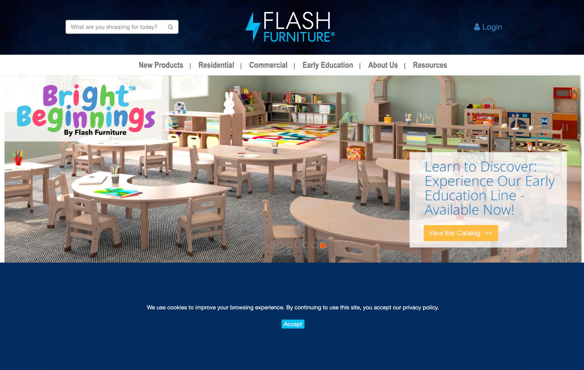 Flash Furniture website screenshot with Bright Beginnings children's furniture